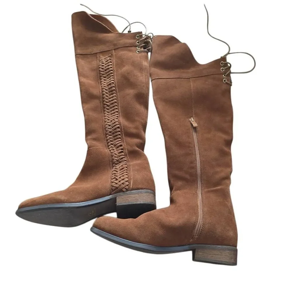 Sbicca Vintage Collection Sz 7 Brown Suede Criss-Cross Over Knee Festival Boots